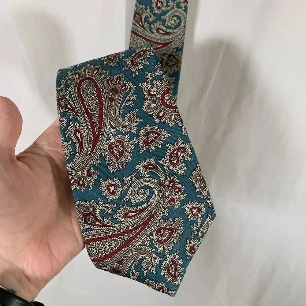 Oscar De La Renta Tie Men's 58" Green Paisley Print Silk Classic Tie